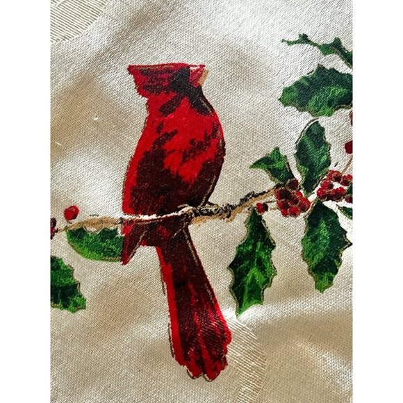 St. Nicholaus Square Christmas Tablecloth & 8 Napkins Set Cardinals Script Cream - Picture 5 of 16